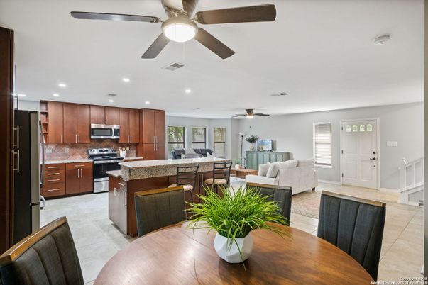 Dining room, Interior, Kitchen, Living room, Recessed Lighting, Stainless Steel Appliances