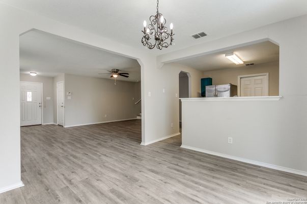 Chandelier, Empty room, Interior, Wood Texture Flooring