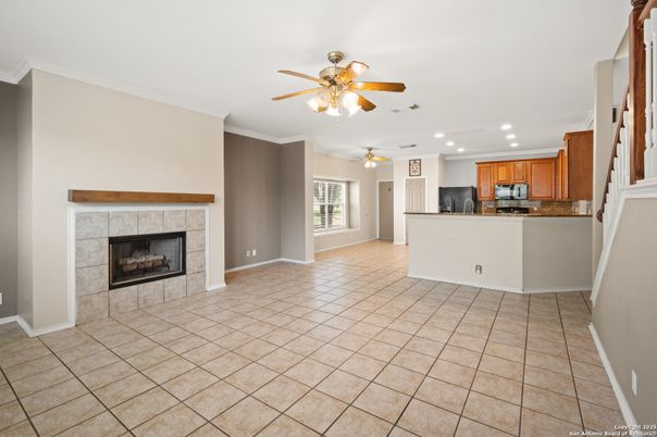 Empty room, Fireplace, Interior, Kitchen, Recessed Lighting