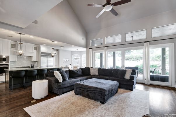 Interior, Kitchen, Living room, Pendant Lights, Recessed Lighting, Stainless Steel Appliances, Wood Texture Flooring
