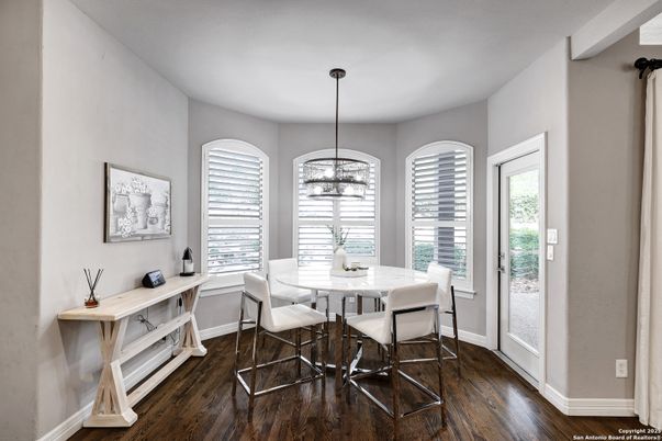 Dining room, Interior, Pendant Lights, Wood Texture Flooring