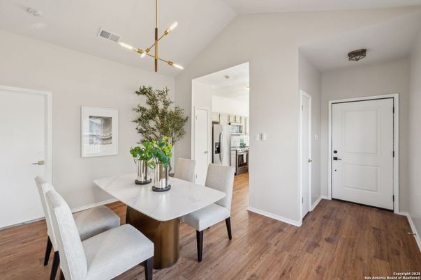 Dining room, Interior, Kitchen, Pendant Lights, Wood Texture Flooring