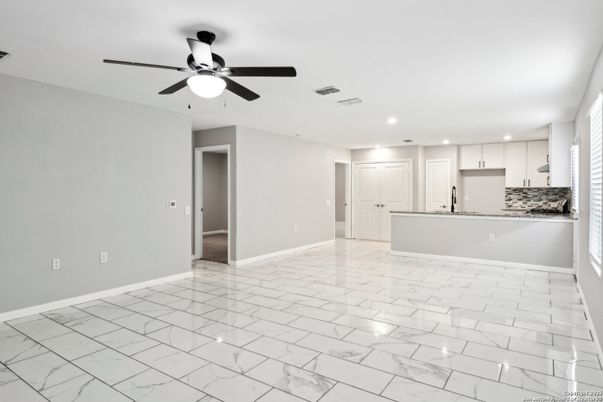 Empty room, Interior, Kitchen, Marble, Recessed Lighting