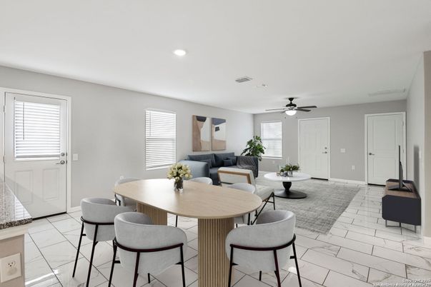 Dining room, Interior, Living room, Marble, Recessed Lighting