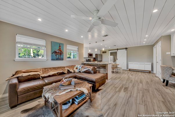 Dining room, Interior, Kitchen, Living room, Pendant Lights, Recessed Lighting, Wood Texture Flooring