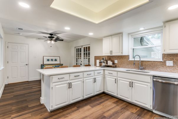 Interior, Kitchen, Recessed Lighting, Wood Texture Flooring