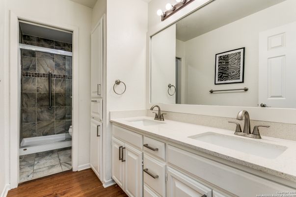 Bathroom, Dual Sink Vanities, Interior, Wood Texture Flooring