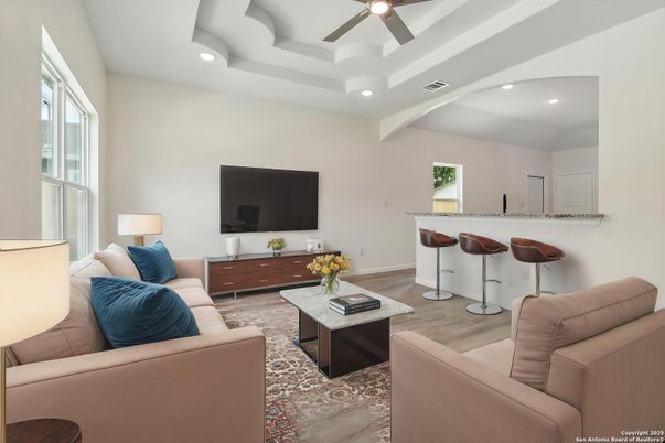 Interior, Living room, Recessed Lighting, Wood Texture Flooring