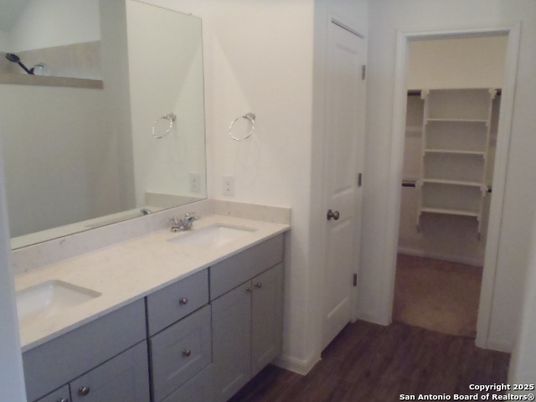 Bathroom, Dual Sink Vanities, Interior, Walk-in Closets, Wood Texture Flooring