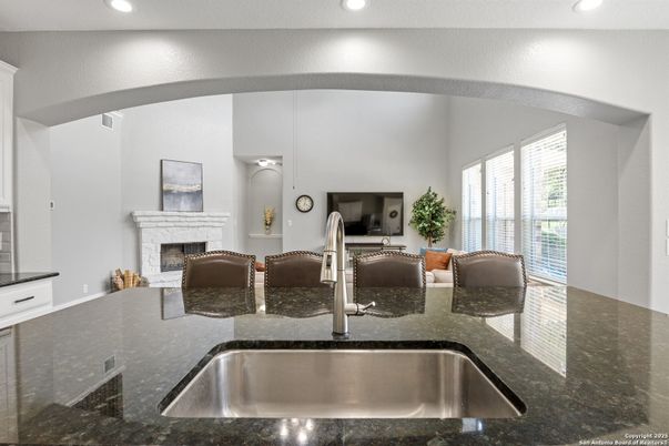 Fireplace, Interior, Kitchen, Pendant Lights, Recessed Lighting