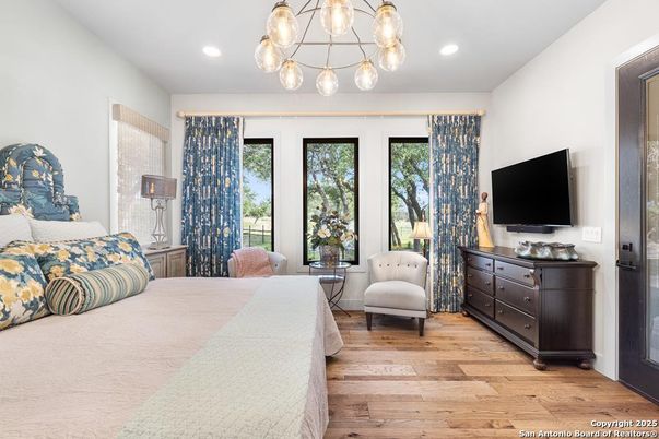 Bedroom, Interior, Pendant Lights, Recessed Lighting, Wood Texture Flooring