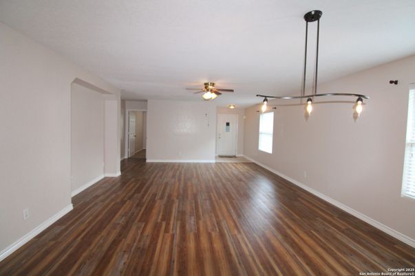 Empty room, Interior, Pendant Lights, Wood Texture Flooring