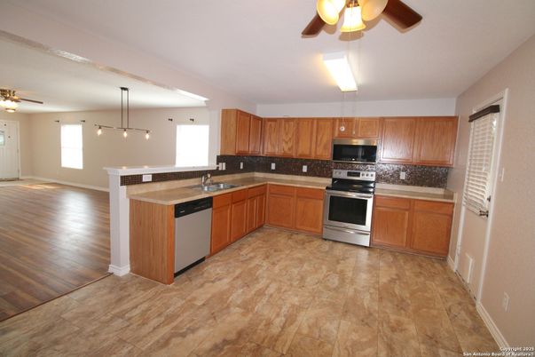 Interior, Kitchen, Stainless Steel Appliances, Wood Texture Flooring
