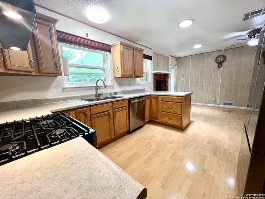 Interior, Kitchen, Recessed Lighting, Wood Texture Flooring