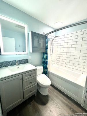 Bathroom, Interior, Recessed Lighting, Wood Texture Flooring