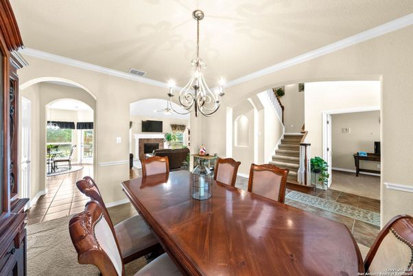 Chandelier, Dining room, Fireplace, Interior, Living room