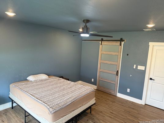 Bedroom, Interior, Recessed Lighting, Wood Texture Flooring
