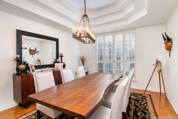 Chandelier, Dining room, Interior, Wood Texture Flooring