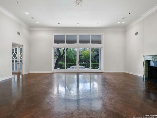 Empty room, Fireplace, Interior, Recessed Lighting, Wood Texture Flooring