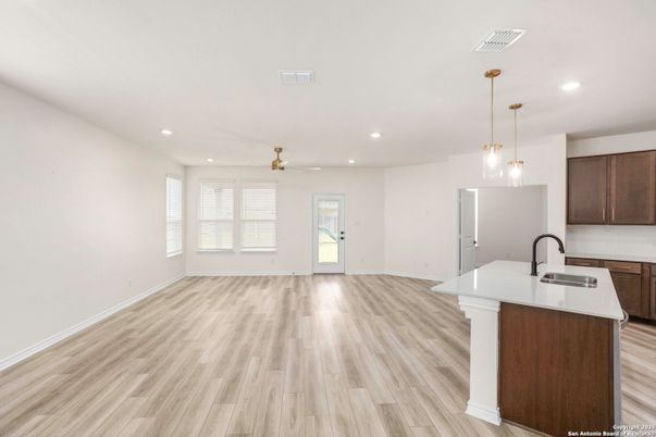 Interior, Kitchen, Pendant Lights, Recessed Lighting, Wood Texture Flooring