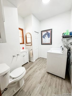 Bathroom, Interior, Washer, Wood Texture Flooring