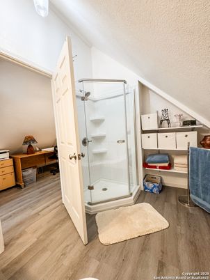 Bathroom, Glass Shower, Interior, Wood Texture Flooring