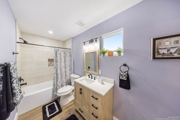 Bathroom, Interior, Recessed Lighting, Wood Texture Flooring