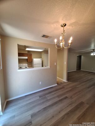 Chandelier, Empty room, Interior, Kitchen, Wood Texture Flooring