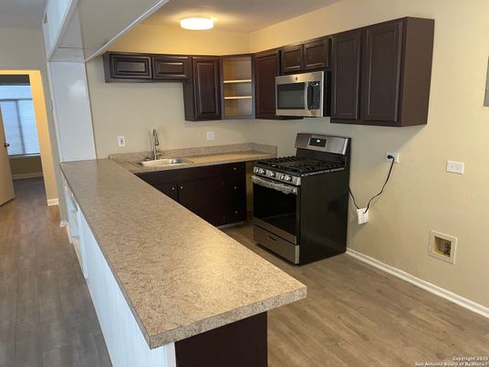 Interior, Kitchen, Stainless Steel Appliances, Wood Texture Flooring