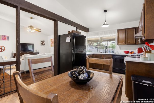 Dining room, Interior, Kitchen, Living room, Pendant Lights, Wood Texture Flooring