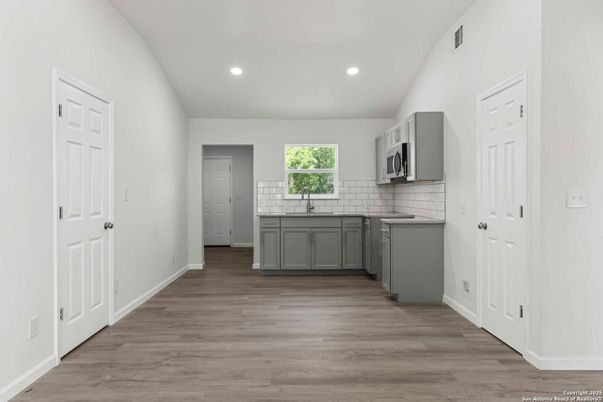Interior, Kitchen, Recessed Lighting, Wood Texture Flooring