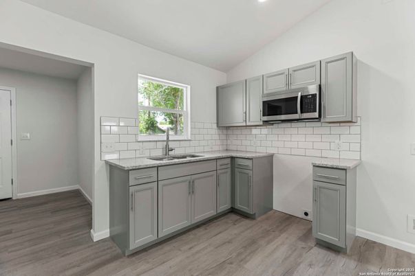 Interior, Kitchen, Recessed Lighting, Wood Texture Flooring