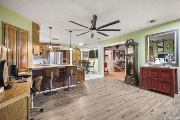 Interior, Kitchen, Pendant Lights, Recessed Lighting, Wood Texture Flooring