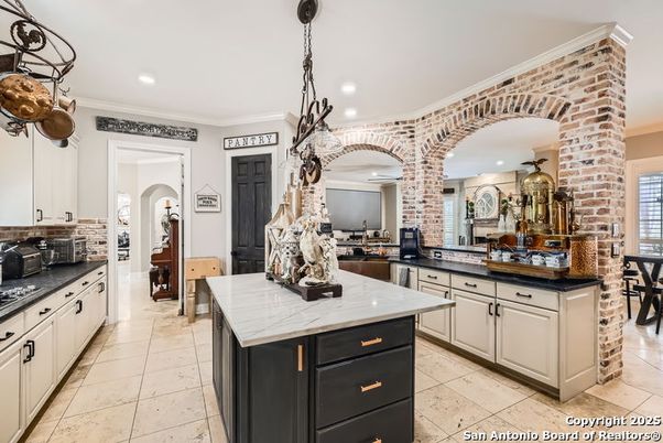 Interior, Kitchen, Recessed Lighting, Stone Walls