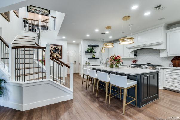 Interior, Kitchen, Pendant Lights, Recessed Lighting, Wood Texture Flooring