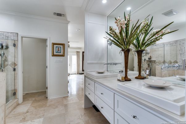 Bathroom, Dual Sink Vanities, Glass Shower, Interior, Recessed Lighting