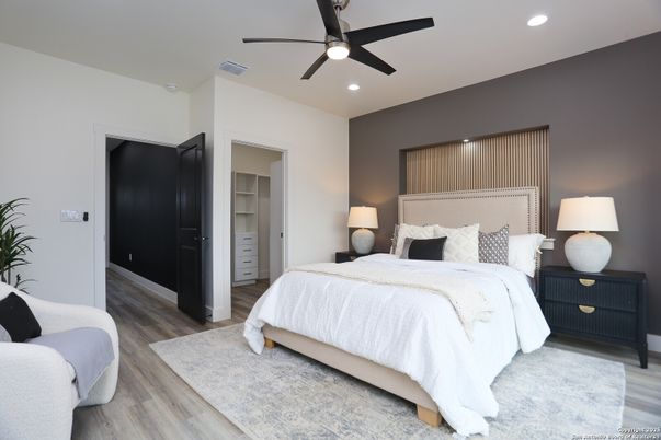 Bedroom, Interior, Recessed Lighting, Wood Texture Flooring