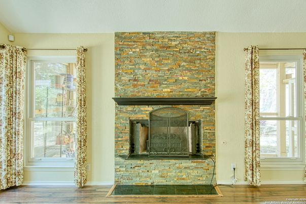 Fireplace, Interior, Stone Walls, Wood Texture Flooring