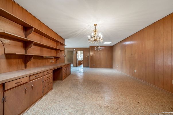 Chandelier, Empty room, Interior, Wooden Walls