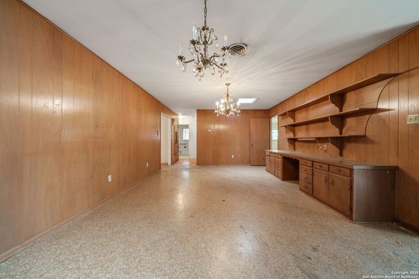 Chandelier, Empty room, Interior, Wooden Walls