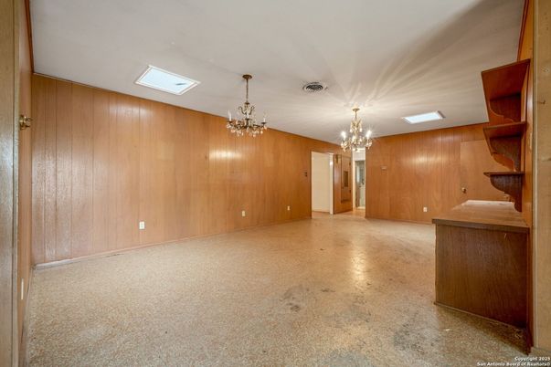 Chandelier, Empty room, Interior, Wooden Walls