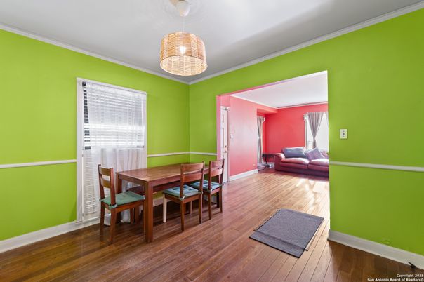 Dining room, Interior, Pendant Lights, Wood Texture Flooring