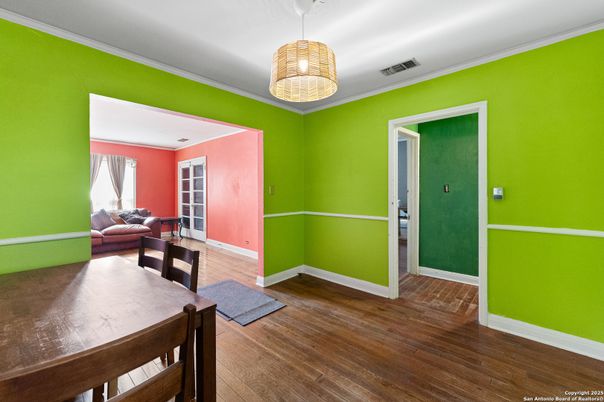 Dining room, Interior, Pendant Lights, Wood Texture Flooring