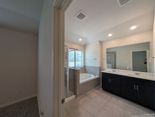 Bathroom, Dual Sink Vanities, Glass Shower, Interior, Recessed Lighting