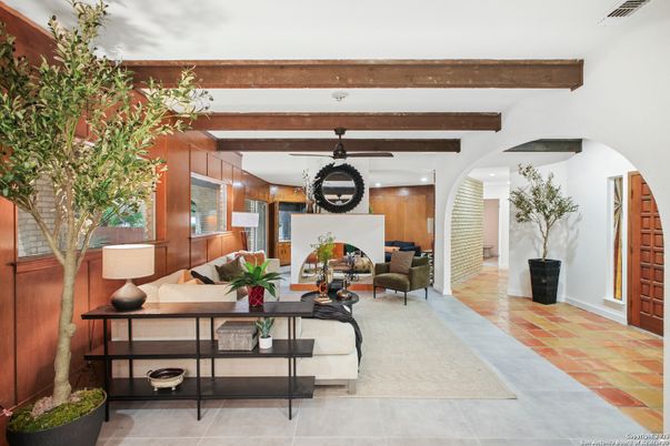 Interior, Living room, Recessed Lighting, Wooden Beams, Wooden Walls