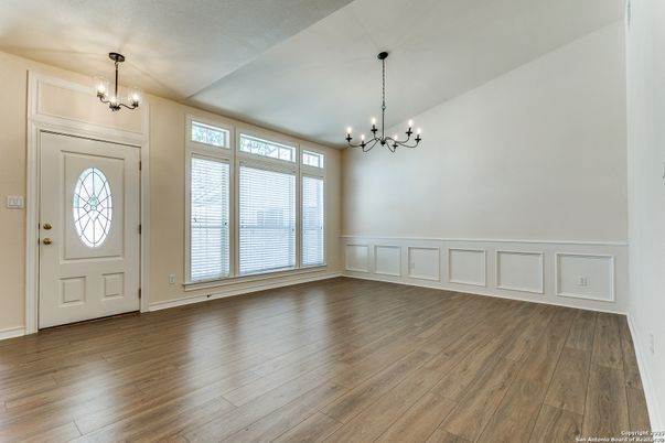 Chandelier, Empty room, Interior, Pendant Lights, Wood Texture Flooring