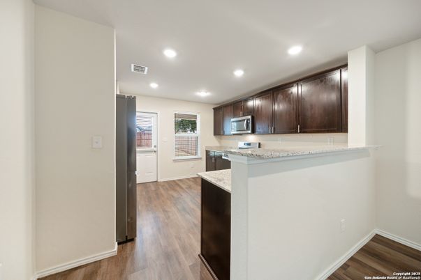 Interior, Kitchen, Recessed Lighting, Wood Texture Flooring