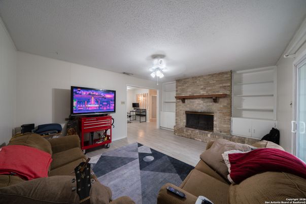 Fireplace, Interior, Living room, Stone Walls, Wood Texture Flooring