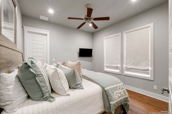 Bedroom, Interior, Recessed Lighting, Wood Texture Flooring