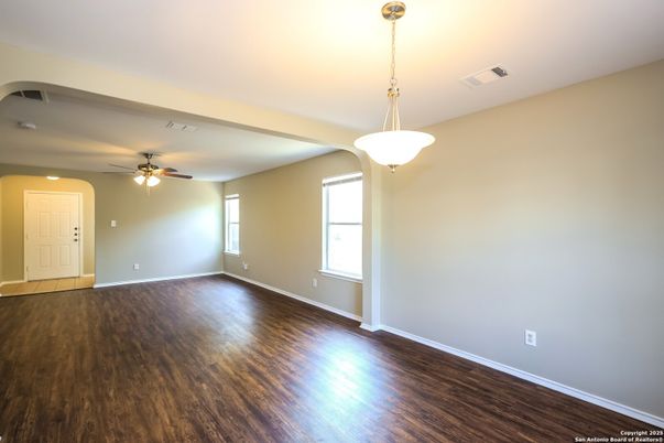 Empty room, Interior, Pendant Lights, Wood Texture Flooring